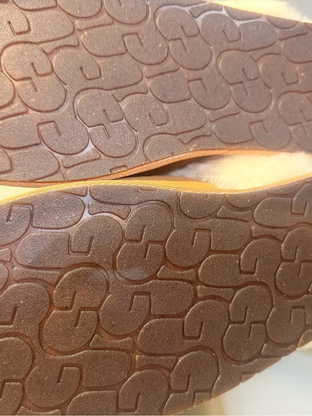 UGG Tan Suede Slip-On Sheepskin Slippers with Cream Lining - Picture 6 of 6